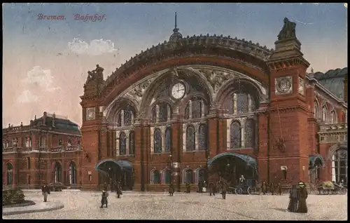 Ansichtskarte Bremen Hauptbahnhof, Haupteingang 1920