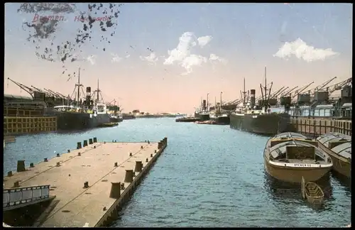 Ansichtskarte Bremen Hafen, Dampfer 1916