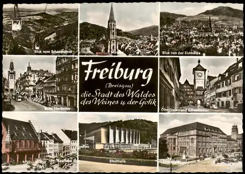 Freiburg im Breisgau Mehrbildkarte der Stadt des Waldes, des Weines Gotik 1959