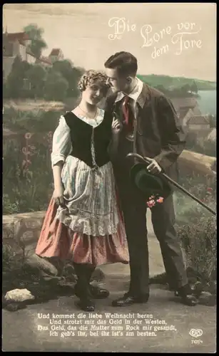 Liebe Liebespaare - Love, Die Lore vor dem Tore - colorierte Fotokarte 1917