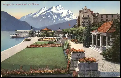 Ansichtskarte Weggis der neue Quai mit Pilatus - Dampfer 1914