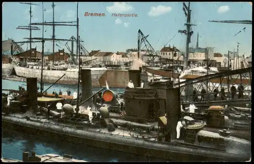 Ansichtskarte Bremen Hafen, Blick auf Deck eines Dampfers 1912