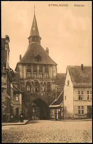 Ansichtskarte Stralsund Kütertor, Straßenpartie 1912