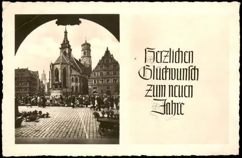 Ansichtskarte Stuttgart Schillerplatz, Stiftskirche, Blick auf Rathaus 1939