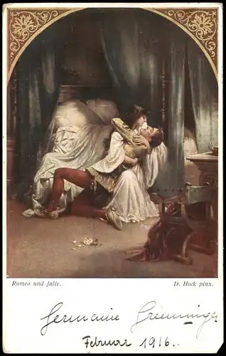 Ansichtskarte  Künstlerkarte Romeo und Julia Künstler D. Hock pinx. 1916