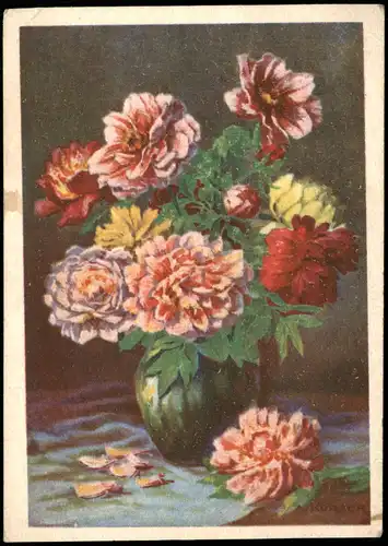 Ansichtskarte  Künstlerkarte Blumen Gemälde 1942   Feldpost 2.WK gelaufen