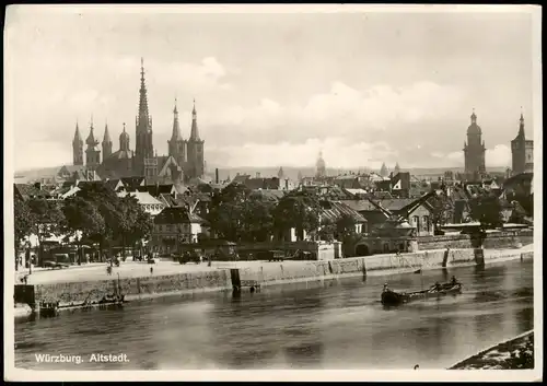 Ansichtskarte Würzburg Panorama-Ansicht Altstadt und Main Partie 1940