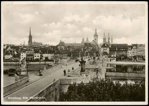 Ansichtskarte Würzburg Panorama-Ansicht Blick Alte Mainbrücke 1937