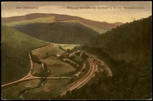 Ansichtskarte Eberbach Blick auf Gaimühle und Waldkatzenbach, Odenwald 1917