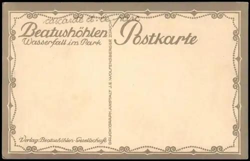 Beatushöhlen Postkrte Wasserfall im Park, Künstlerkarte Kunst (Art) 1920