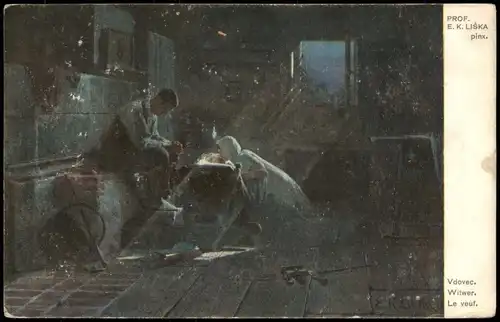 Künstlerkarte Kunst (Art) Künstler PROF. E. K. LIŠKA "Witwer" 1913