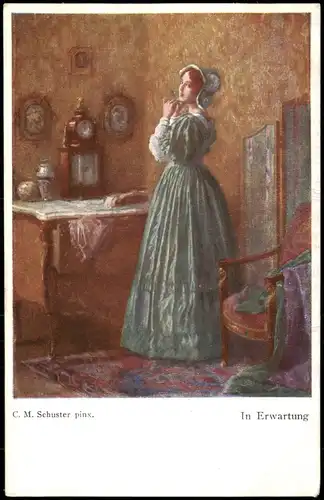 Künstlerkarte Kunst (Art) Künstler C.M. Schuster pinx. In Erwartung 1920