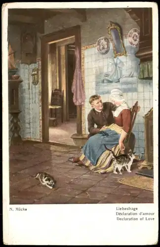 Künstlerkarte (Art) Künstler N. Mücke Liebesfrage Declaration of Love 1920