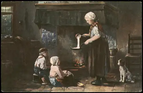 Künstlerkarte Kunst (Art) Künstler JOZEF ISRAELS Das Lieblingsgericht 1920