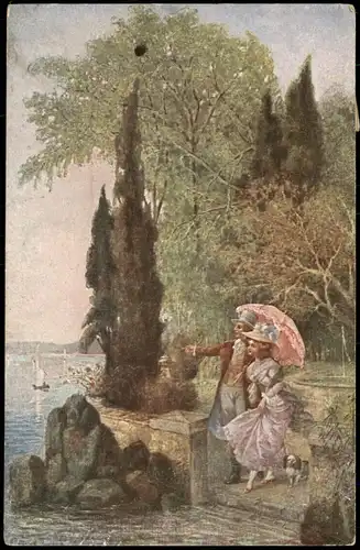 Ansichtskarte  Künstlerkarte Kunst (Art) Motiv: Paar an einem See 1919