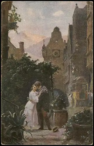 Künstlerkarte Maler K. Spitzweg Abschied Les adieux Loučeni 1920