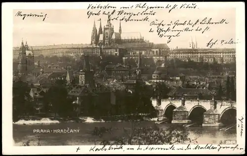 Postcard Prag Praha Panorama-Ansicht Blick zur Burg 1929