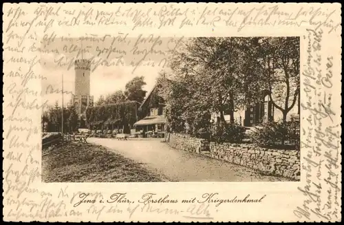 Ansichtskarte Jena Forsthaus mit Kriegerdenkmal 1928