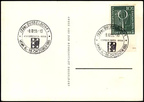 Ansichtskarte Düsseldorf   1955    Sonderstempel 10+2 Zuschlagsmarke Westropa