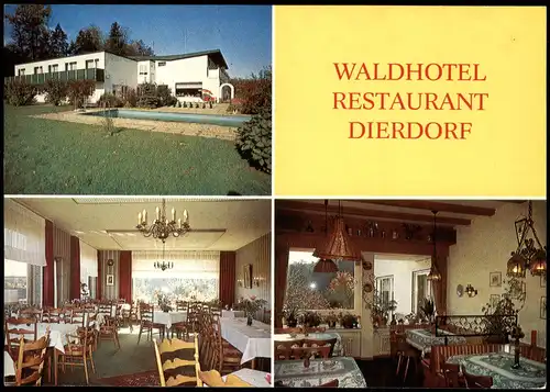 Dierdorf (LK Neuwied) Mehrbildkarte WALDHOTEL RESTAURANT Innen & Außen 1970