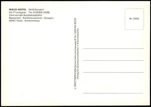 Dierdorf (LK Neuwied) Mehrbildkarte WALDHOTEL RESTAURANT Innen & Außen 1970