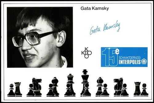 Schach Chess Motivkarte Spieler GATA KAMSKY (mit Druck-Unterschrift) 1992