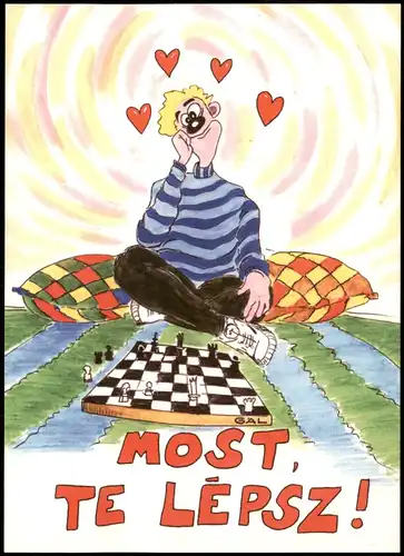 Schach Chess Motivkarte Spieler Schachbrett MOST, TE LÉPSZ! 2000