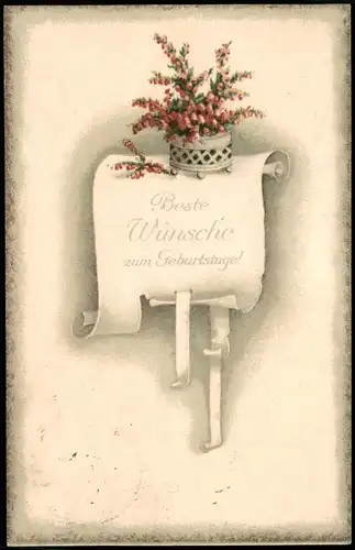 Ansichtskarte  Glückwunsch Geburtstag Birthday Blumengesteck, Urkunde 1922