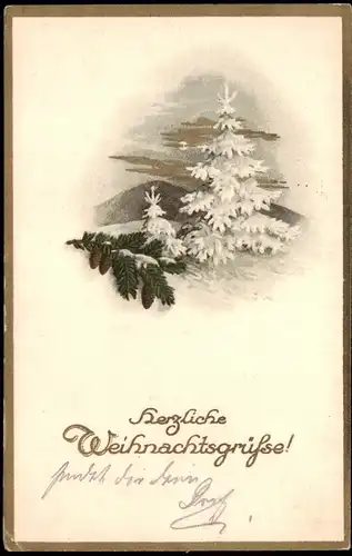 Weihnachten - Christmas Schneetanne, Gold - Künstlerkarte 1917 Prägekarte