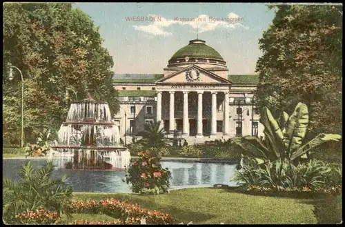 Ansichtskarte Wiesbaden Kurhaus mit Bowlinggreen 1914
