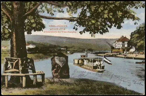 Ansichtskarte Hann. Münden Abfahrtstelle der Weserdampfer 1918