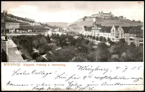 Ansichtskarte Würzburg Käppele, Festung u. Sanderring. 1905