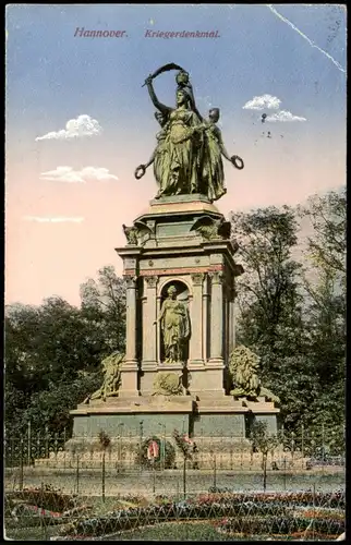 Hannover Kriegerdenkmal. 1916  gel. Feldpoststempel Lazarett Bremen