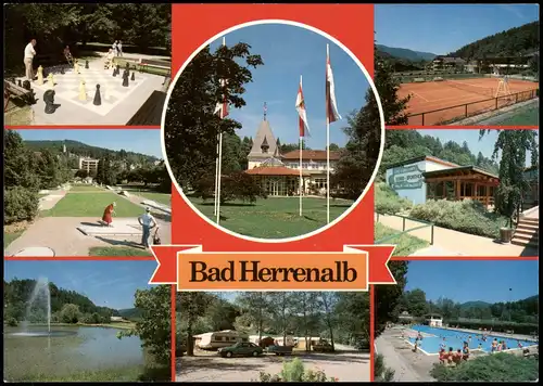 Bad Herrenalb Mehrbild-AK mit Groß-Schach, Freibad, Tennisplatz uvm. 1990