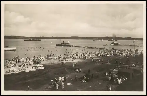 Ansichtskarte Kiel Dampferbrücken und Hafen Falkensteiner Strand 1932