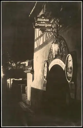 Ansichtskarte Rüdesheim (Rhein) Weinhaus Drosselhof bei Nacht 1928