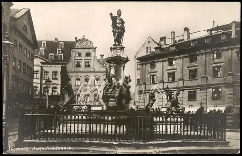 Ansichtskarte Augsburg Augustus-Brunnen, Kaffee-Geschäft - Fotokarte 1927