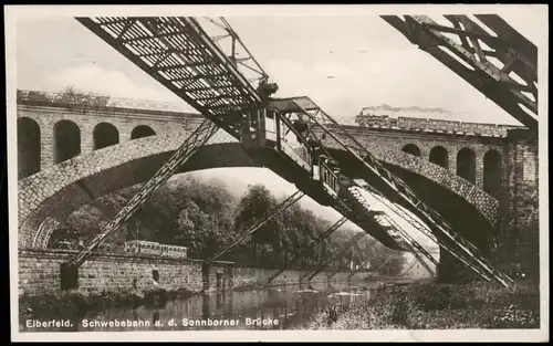 Ansichtskarte Elberfeld-Wuppertal Sonnborner-Brücke, Schwebebahn 1930