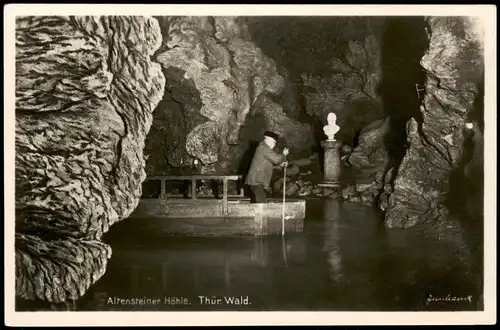 Ansichtskarte Schweina / Thr. Altensteiner Höhle Kahn und Statue 1932