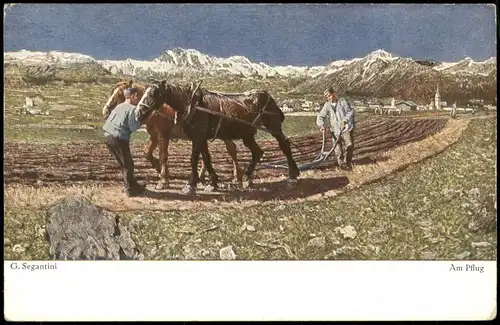 Ansichtskarte  Künstlerkarte (Art) Künstler G. Segantini, Am Pflug 1920