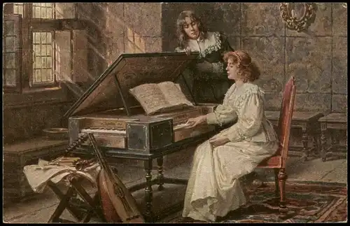 Künstlerkarte (Art) A. Schroeder pinx. Liebesakkorde Accord d'amour 1910