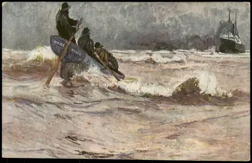 Künstlerkarte (Art Kunstwerk) Künstler Carlos Grethe Lotsenboot 1910