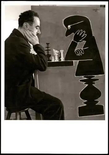 Schach Chess - Spiel, Künstlerkarte Schachspieler Fernschach 1990