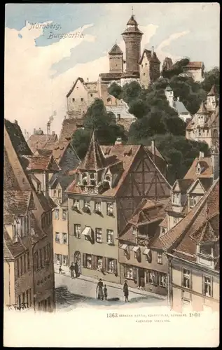 Ansichtskarte Nürnberg Künstlerkarte: Straße und Burg 1903