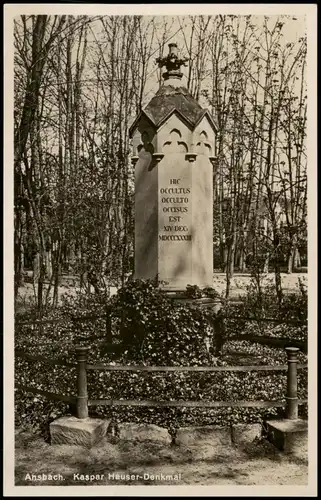 Ansichtskarte Ansbach Kaspar Hauser-Denkmal. 1932