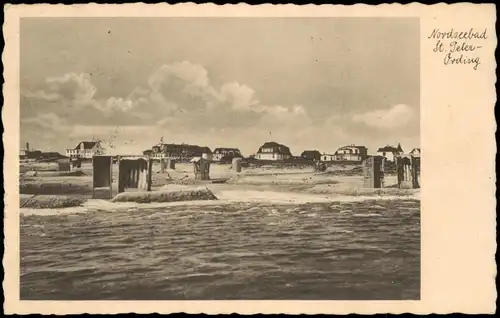 Ansichtskarte St. Peter-Ording Strand und Hotels vom Meer gesehen 1937