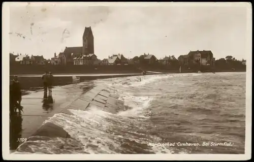 Ansichtskarte Cuxhaven Stadtpromenade bei Sturmflut 1930