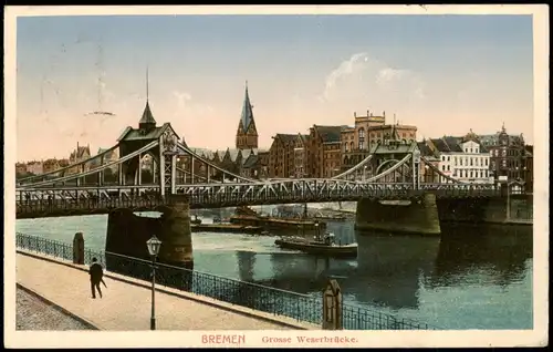 Ansichtskarte Bremen Grosse Weserbrücke, Dampfer 1925