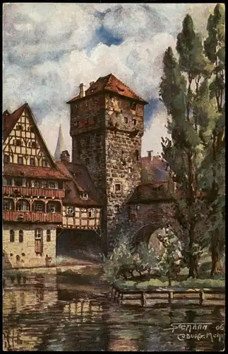 Ansichtskarte Nürnberg Henkersteg, Künstlerkarte 1923