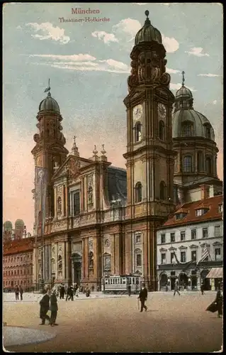 Ansichtskarte München Theatinerkirche, Straßenbahn 1912